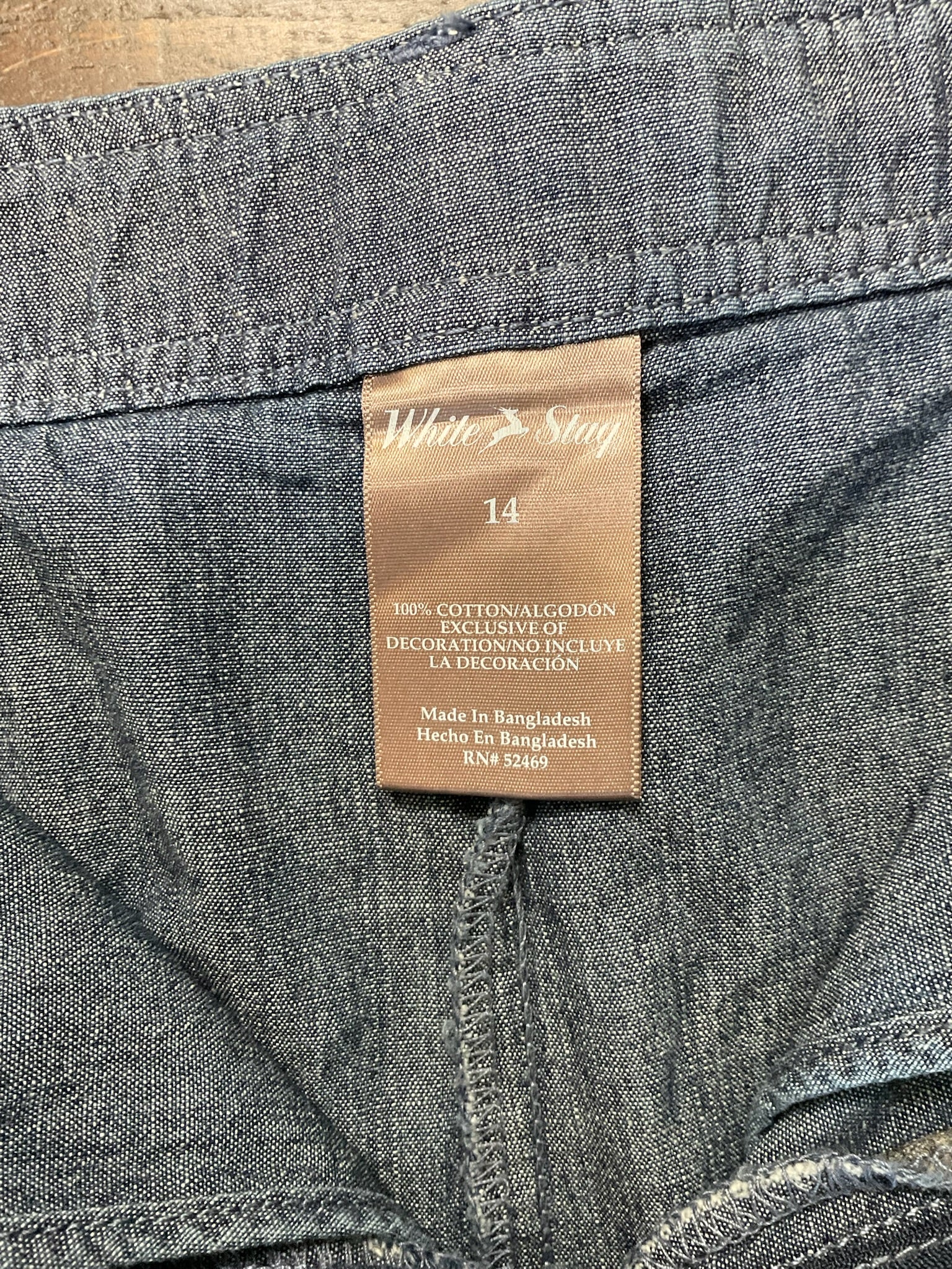 Vintage White Stag Chambray Denim Skort Size 14 Blue Drawstring