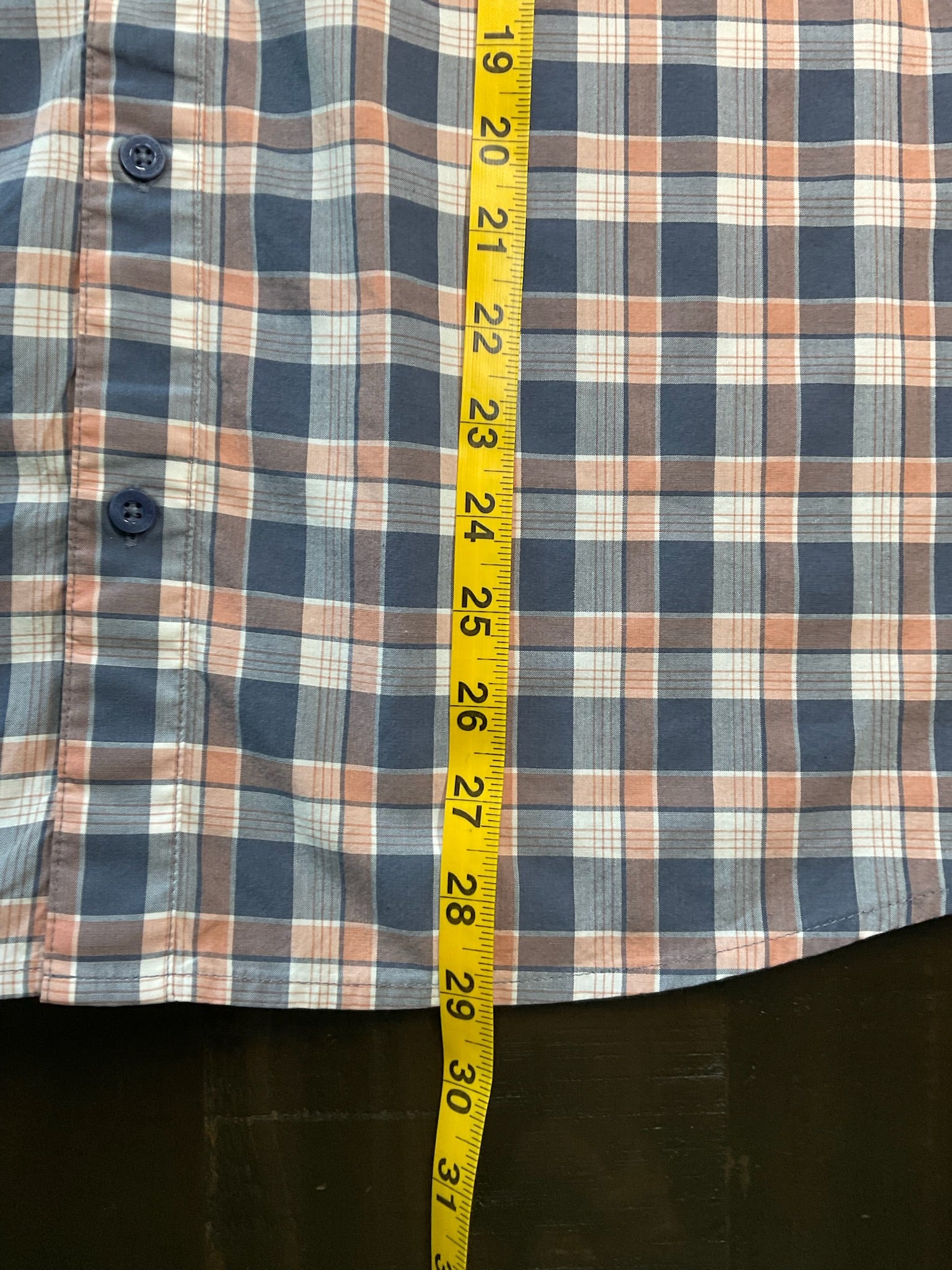 Patagonia Men’s Fezzman Short-Sleeve Plaid Button-Up - Orange & Gray.  Size L