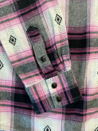 Wrangler Retro Women's Pink, Black & White Plaid Flannel Shirt - Size Small
