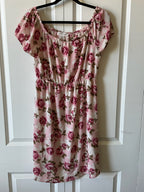 Love Delirious  Light Pink Roses Floral Maternity Off the Shoulder Dress. Large