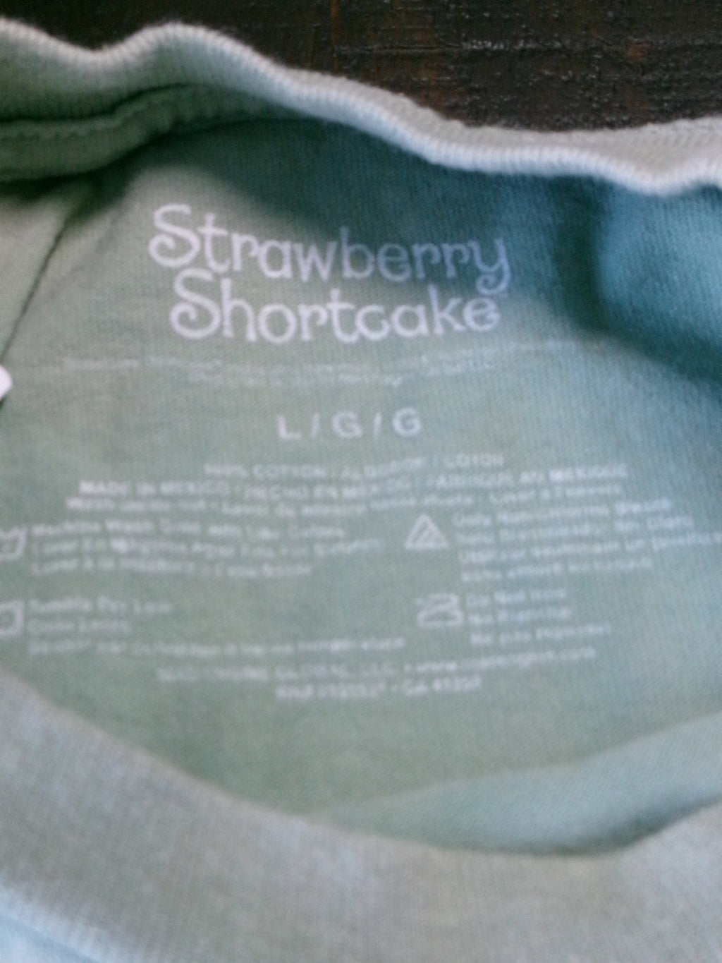 Strawberry Shortcake Women's Short Sleeve Green Printed T Shirt.  Size Large 