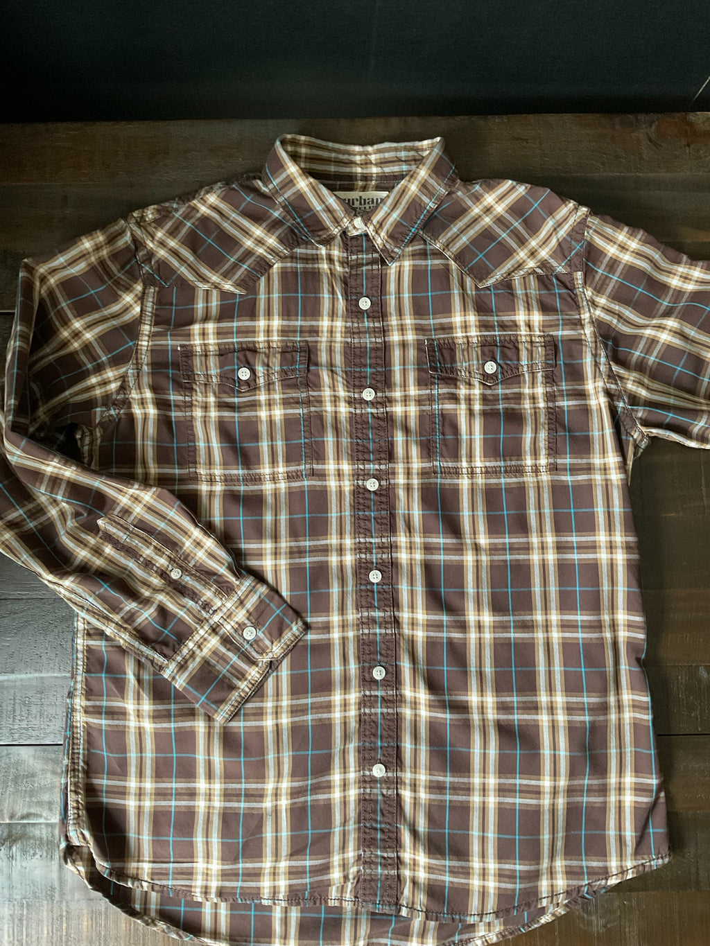 Urban Pipeline Men's Brown Plaid Long Sleeve Button Up  Shirt. Large