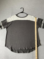 SO Women's Long Sleeve Pull Over Shirt in Gray, Dark Gray and Beige.