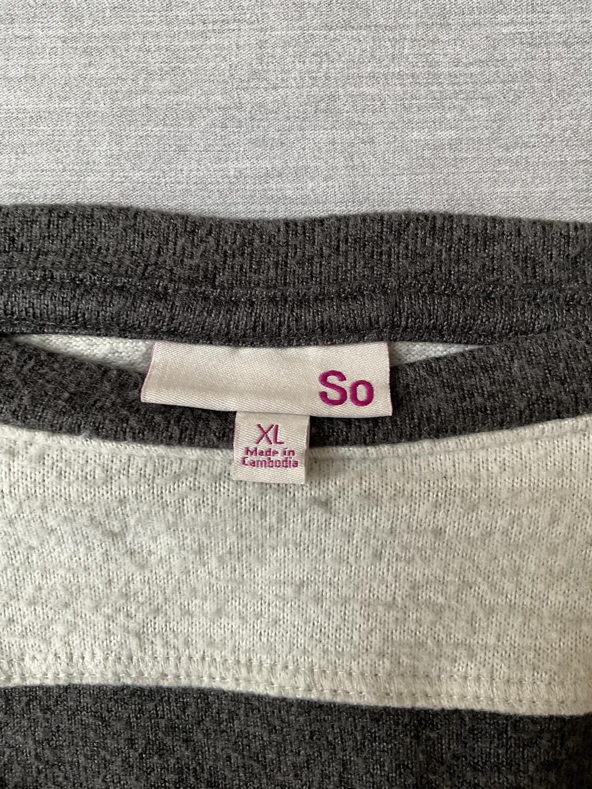 SO Women's Long Sleeve Pull Over Shirt in Gray, Dark Gray and Beige.