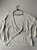 Women's Long Sleeve Cotton Pull Over Shirt Open Back in Gray
