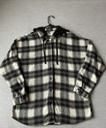 Men's Long Sleeve Button Up  Hoodie Black Plaid Shirt. XL