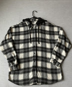 Men's Long Sleeve Button Up  Hoodie Black Plaid Shirt. XL