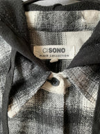 Men's Long Sleeve Button Up  Hoodie Black Plaid Shirt. XL