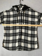 Men's Long Sleeve Button Up  Hoodie Black Plaid Shirt. XL