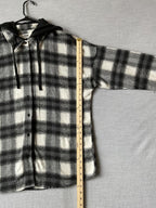 Men's Long Sleeve Button Up  Hoodie Black Plaid Shirt. XL