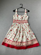 Women's Dress White with Red Trim and Flowers. SIze 10 (Vintage)