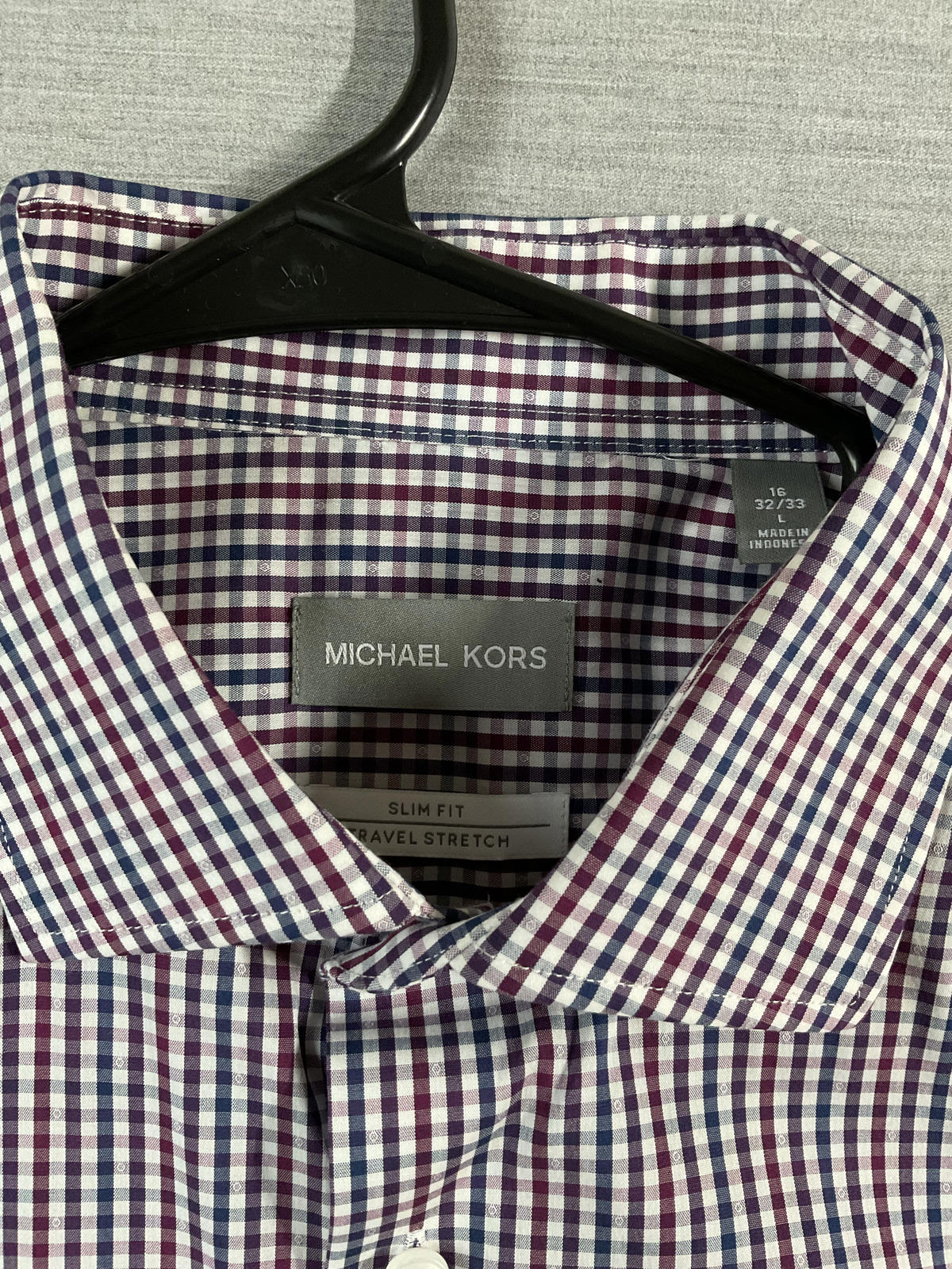 Michael Kors Men's  Button Up Long Sleeve Red, Black White Plaid.