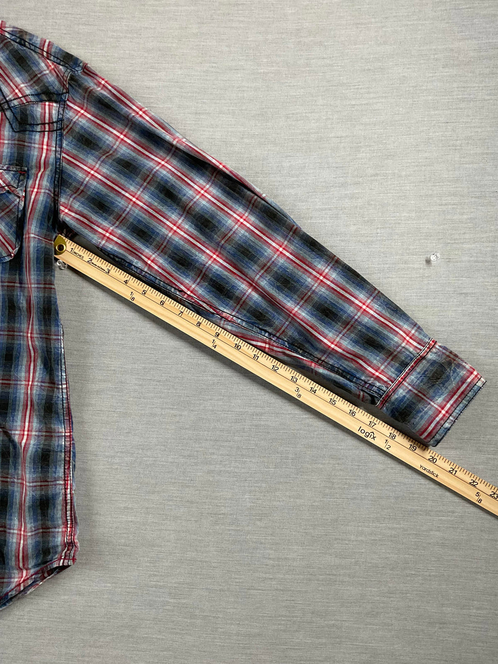 Cowboy Up Men's Western Style Button Up Long Sleeve Red, Blue White Plaid Shirt