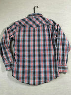 Cowboy Up Men's Western Style Button Up Long Sleeve Red, Blue White Plaid Shirt
