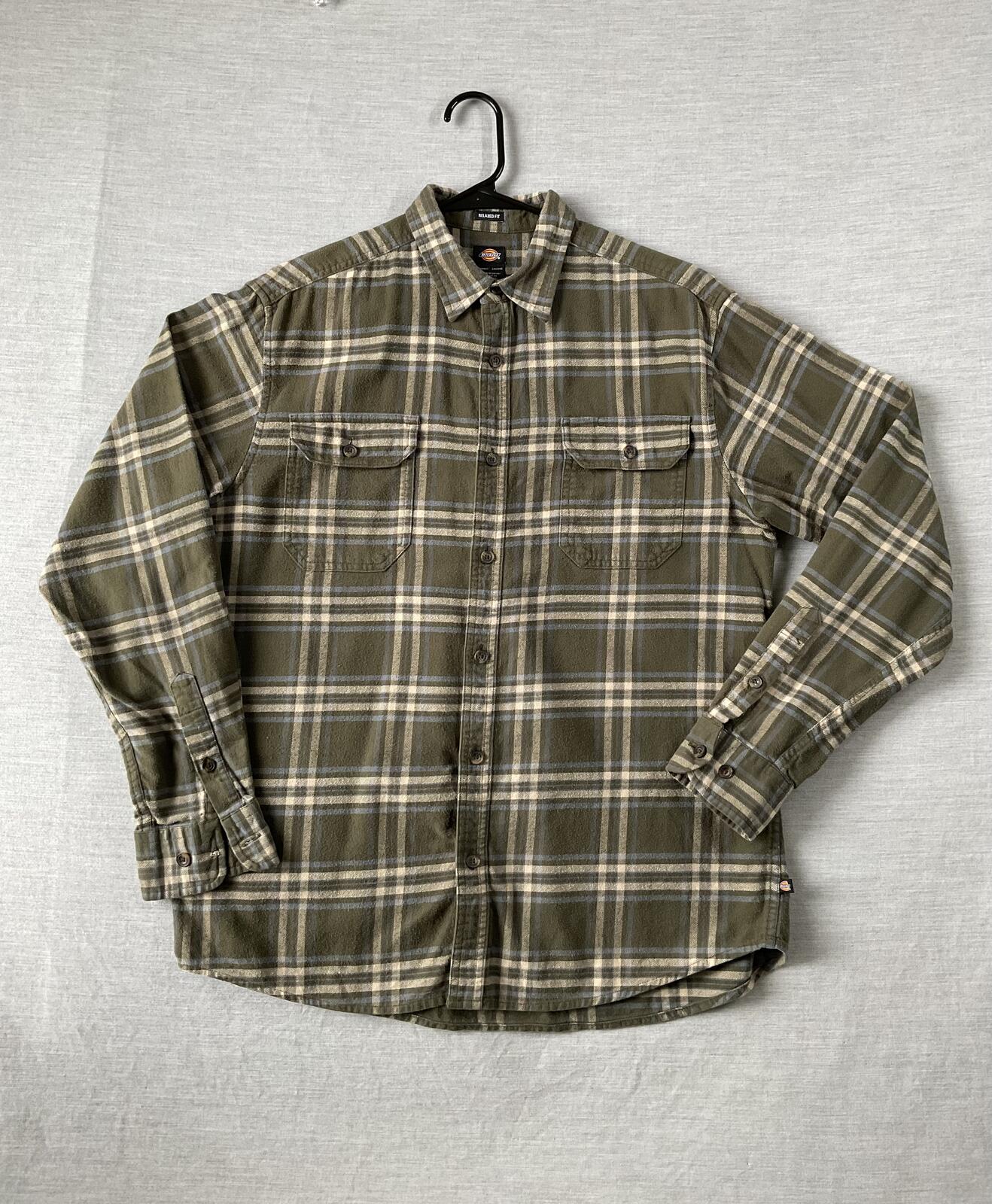Dickies Men's Long Sleeve Button Up Flannel Shirt Army Green Plaid
