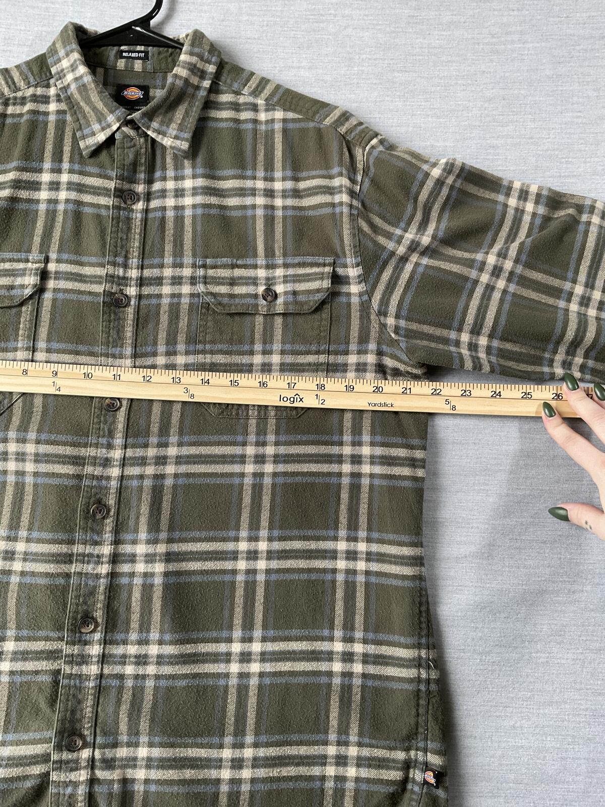 Dickies Men's Long Sleeve Button Up Flannel Shirt Army Green Plaid