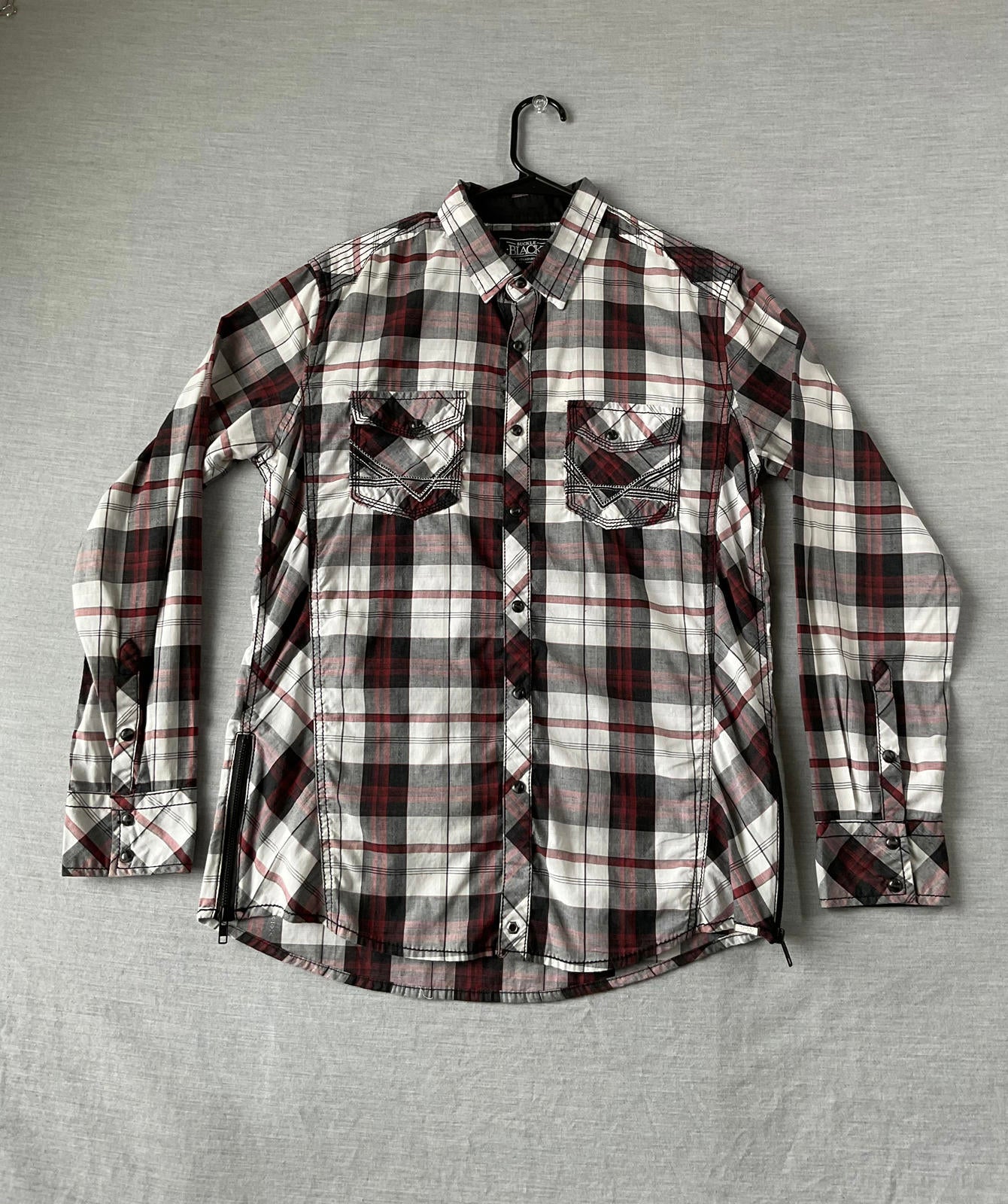 Buckle Black Men's Western Shirt Plaid Button Up ( Medium )