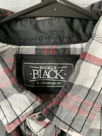 Buckle Black Men's Western Shirt Plaid Button Up ( Medium )