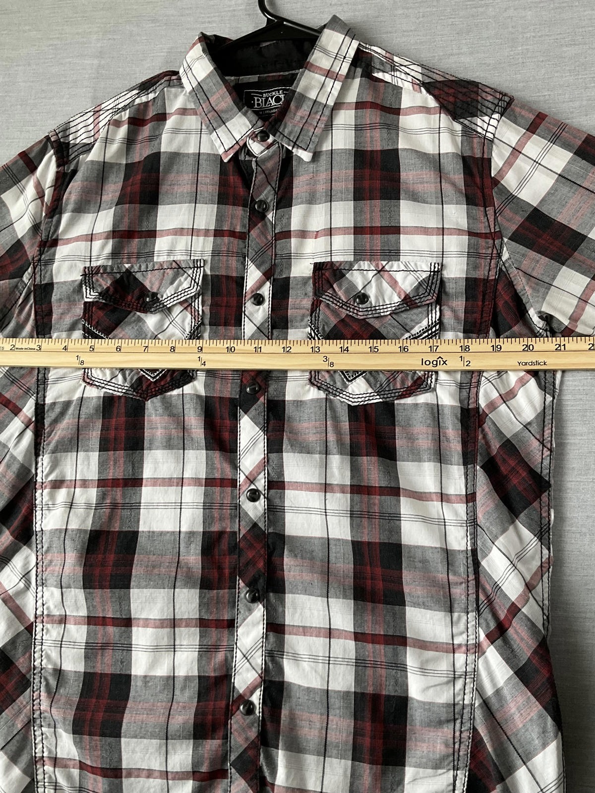 Buckle Black Men's Western Shirt Plaid Button Up ( Medium )