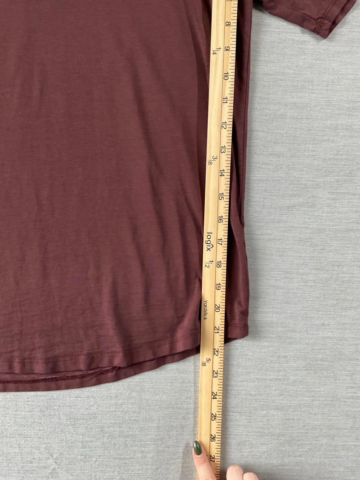 BKE Women's Short Sleeve Burgundy Lattice Neckline Shirt.