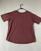 BKE Women's Short Sleeve Burgundy Lattice Neckline Shirt.