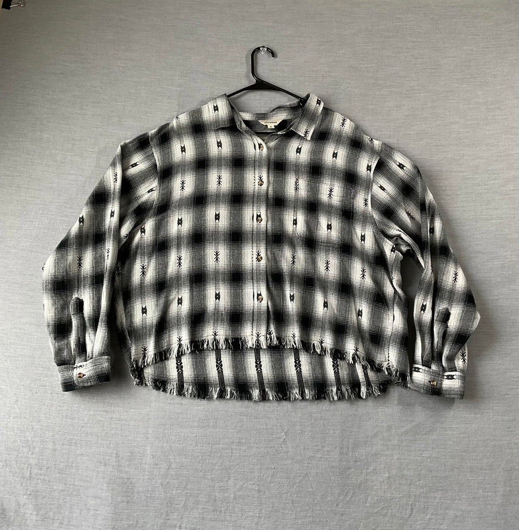 Lucky Brand Women’s Long Sleeve Western Shirt - Black & White Print (XL)