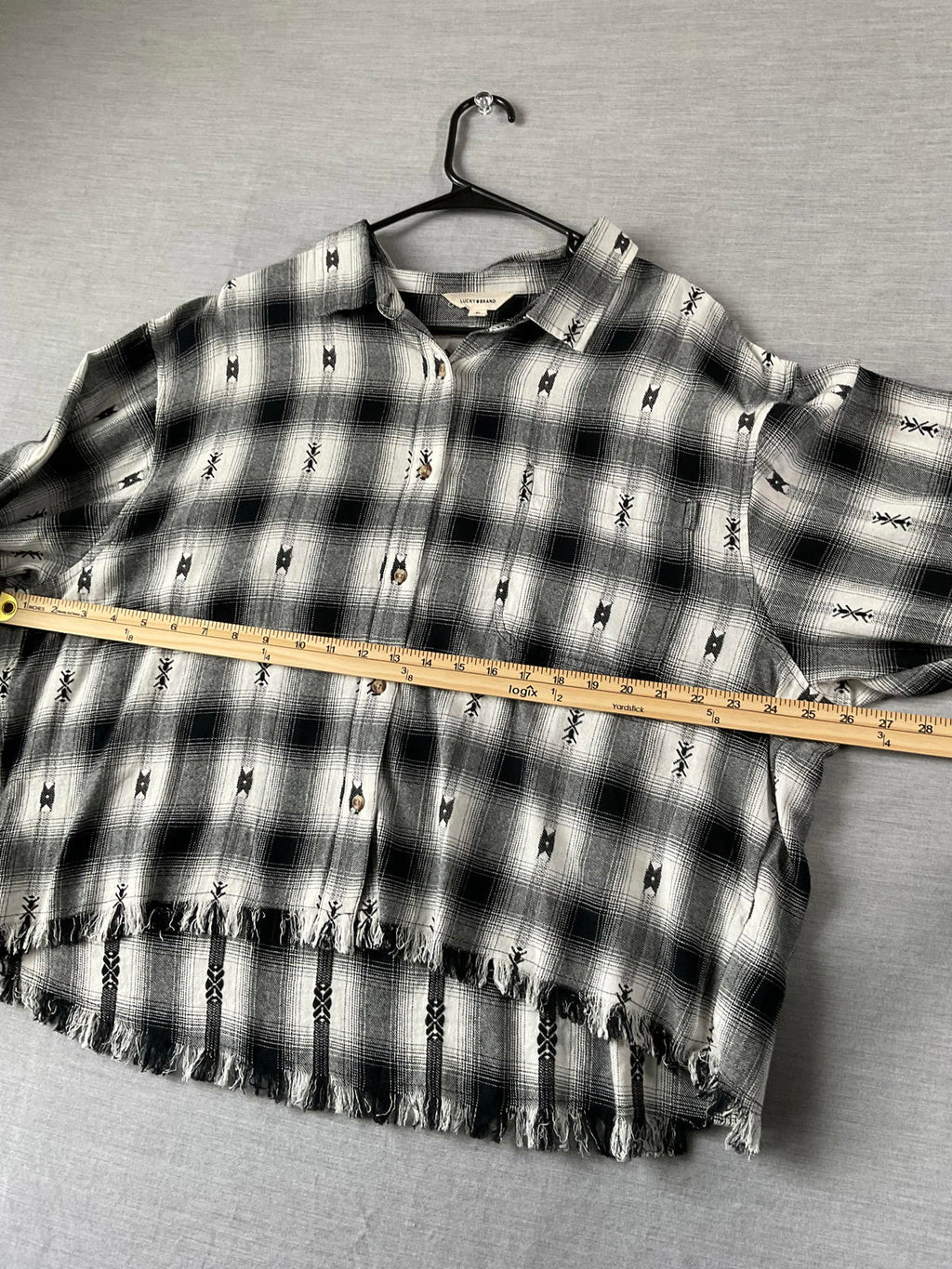 Lucky Brand Women’s Long Sleeve Western Shirt - Black & White Print (XL)