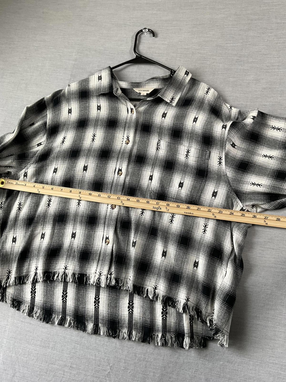 Lucky Brand Women’s Long Sleeve Western Shirt - Black & White Print (XL)