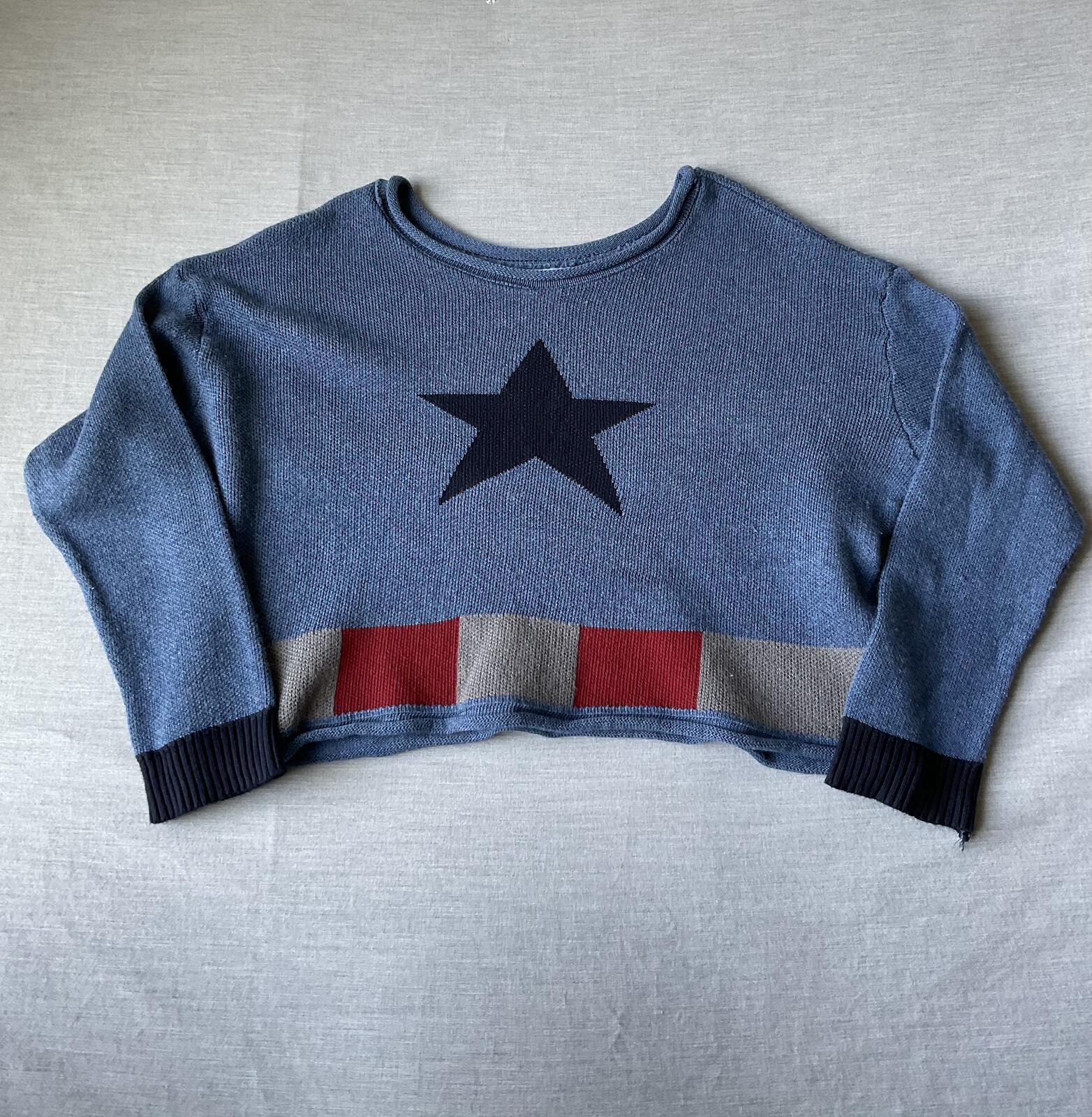 Marvel Women's Sweater Blue, Red, Gray with Dark Blue Star