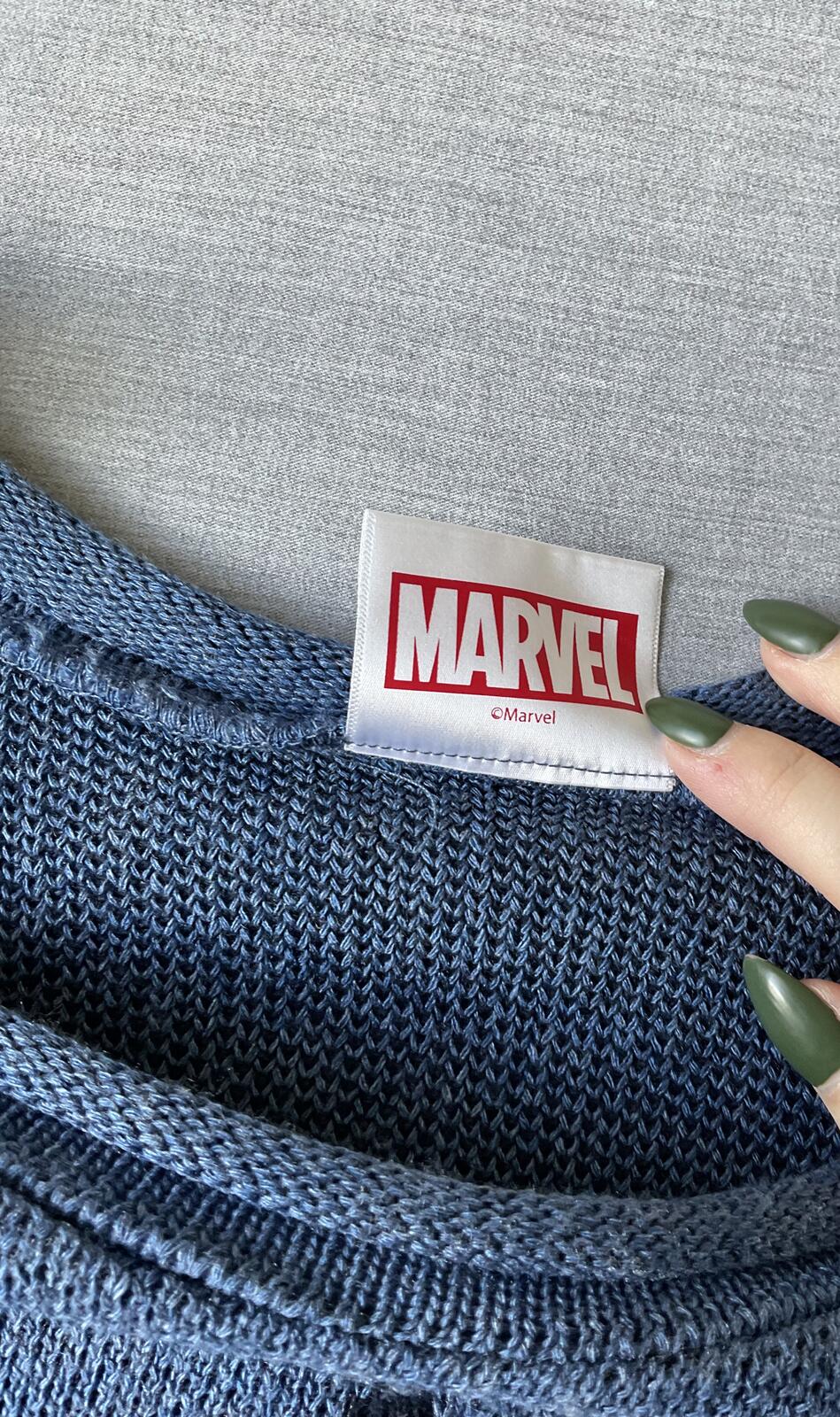 Marvel Women's Sweater Blue, Red, Gray with Dark Blue Star