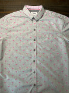 Voyage Men’s Short-Sleeve Tropical Flamingo Shirt - Gray & Pink (Size Medium)