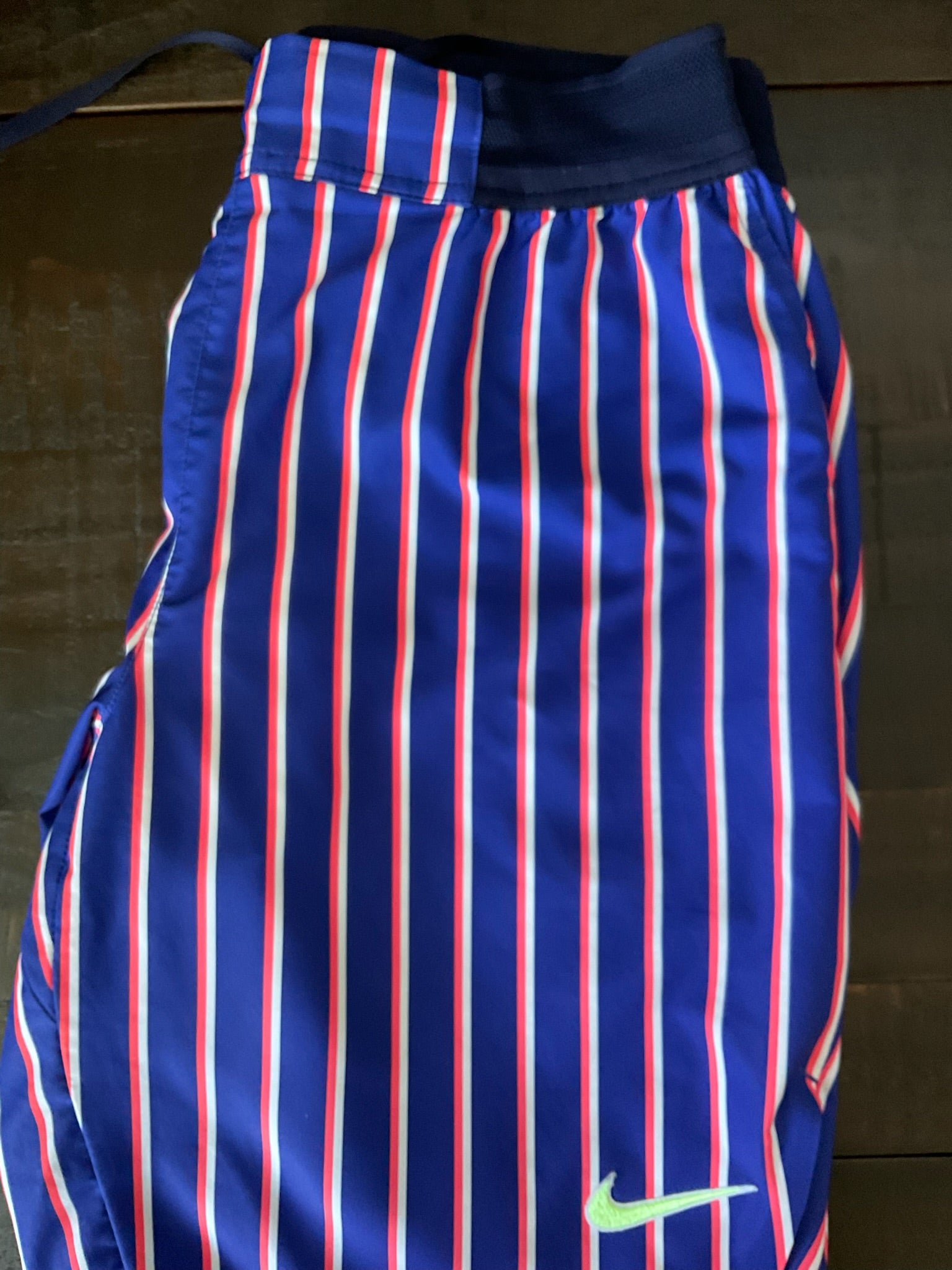 Nike Men's Striped Volley Swim Shorts - Blue, Red & White / Size Medium