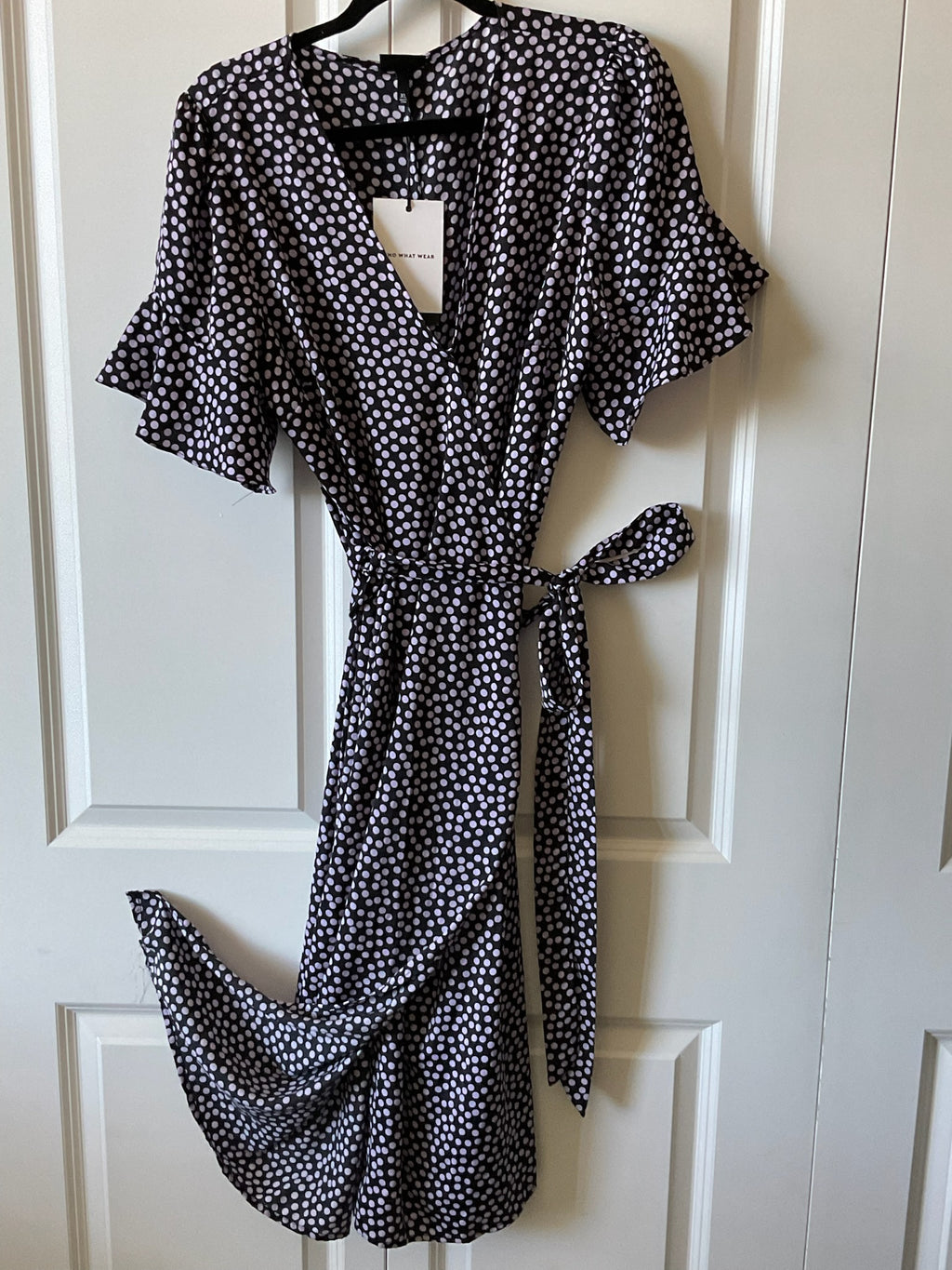 NWT Who What Wear Navy & Lavender Polka Dot Dress - Size XL