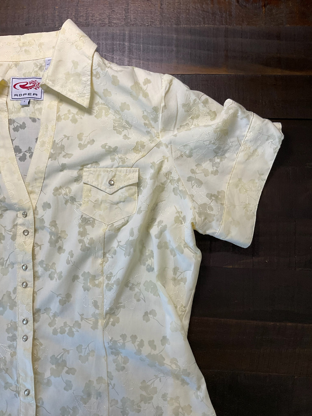 Roper Women's Pale Yellow Pearl Snap Short Sleeve Shirt - Size Large (NWOT)