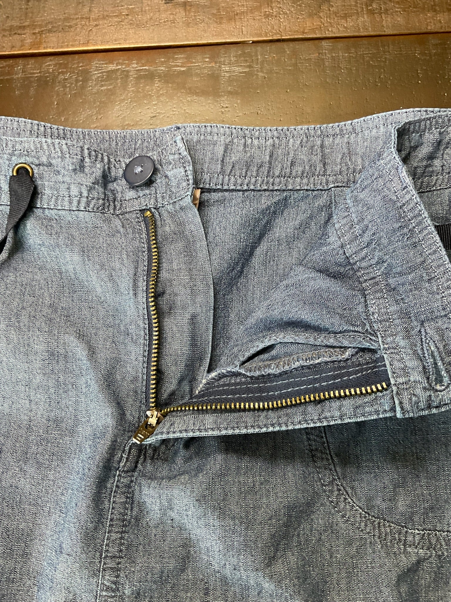 Vintage White Stag Chambray Denim Skort Size 14 Blue Drawstring