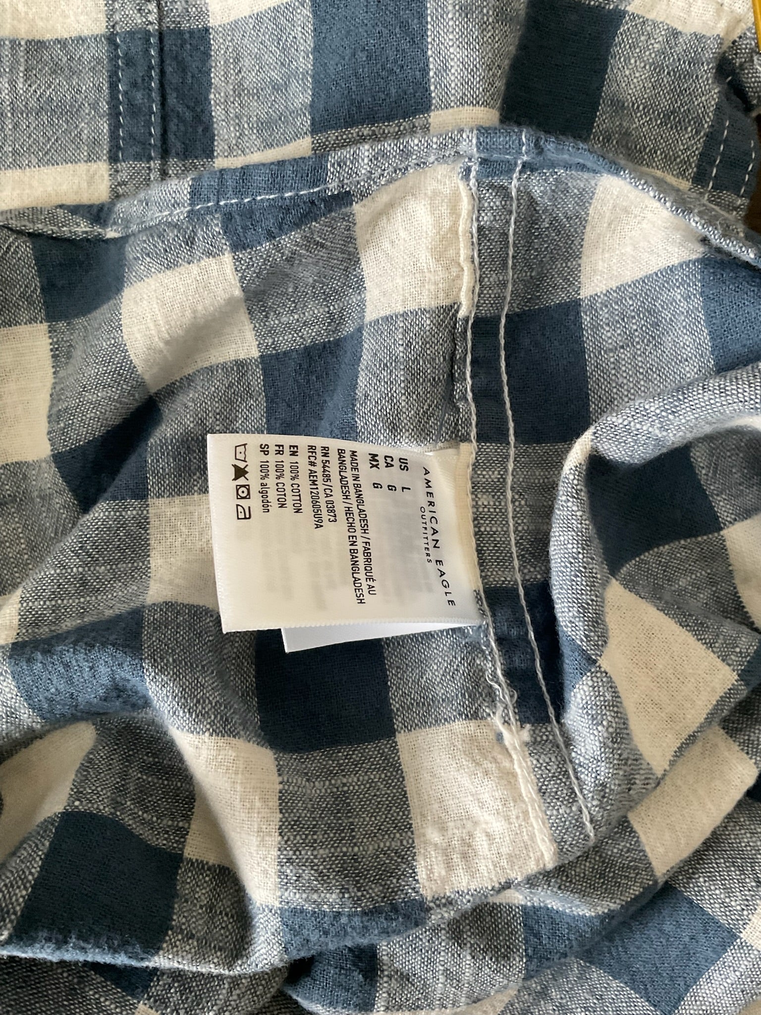 American Eagle Men's Super Soft Plaid Long Sleeve Button Up Shirt