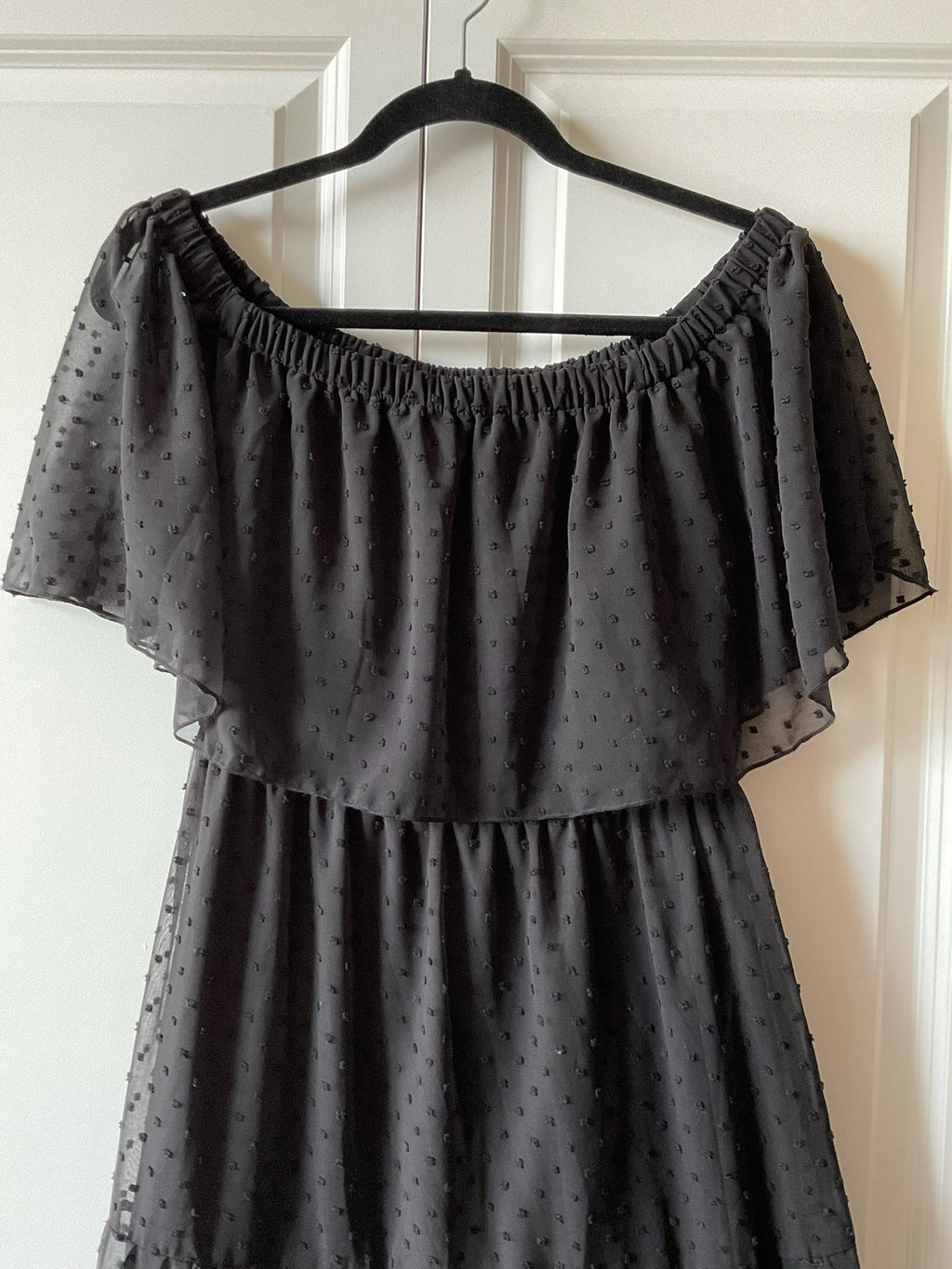 Kirundo Women's Off-The-Shoulder Swiss Dot Black Dress - Size Large