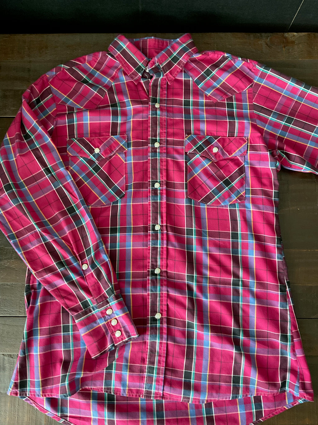 Vintage Saddle King Western Wear Plaid Pearl Snap Shirt Mens XXL Pink Purple Cowboy