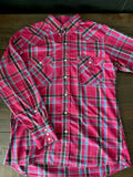 Vintage Saddle King Western Wear Plaid Pearl Snap Shirt Mens XXL Pink Purple Cowboy