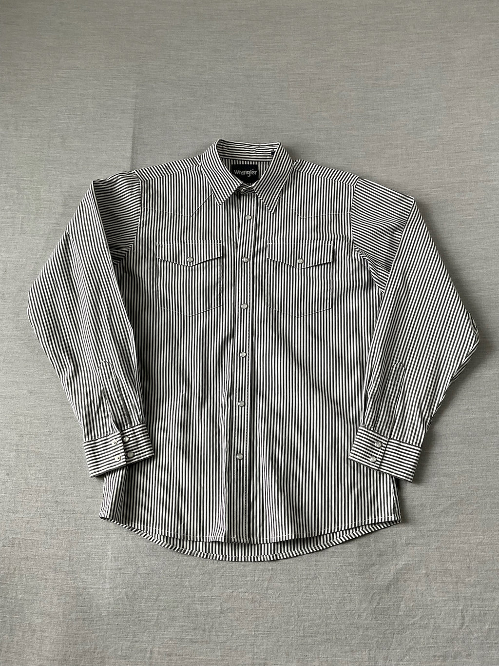 Wrangler Men's Western Stripe Pearl Snap Long Sleeve Shirt - Gray & White - Size XL