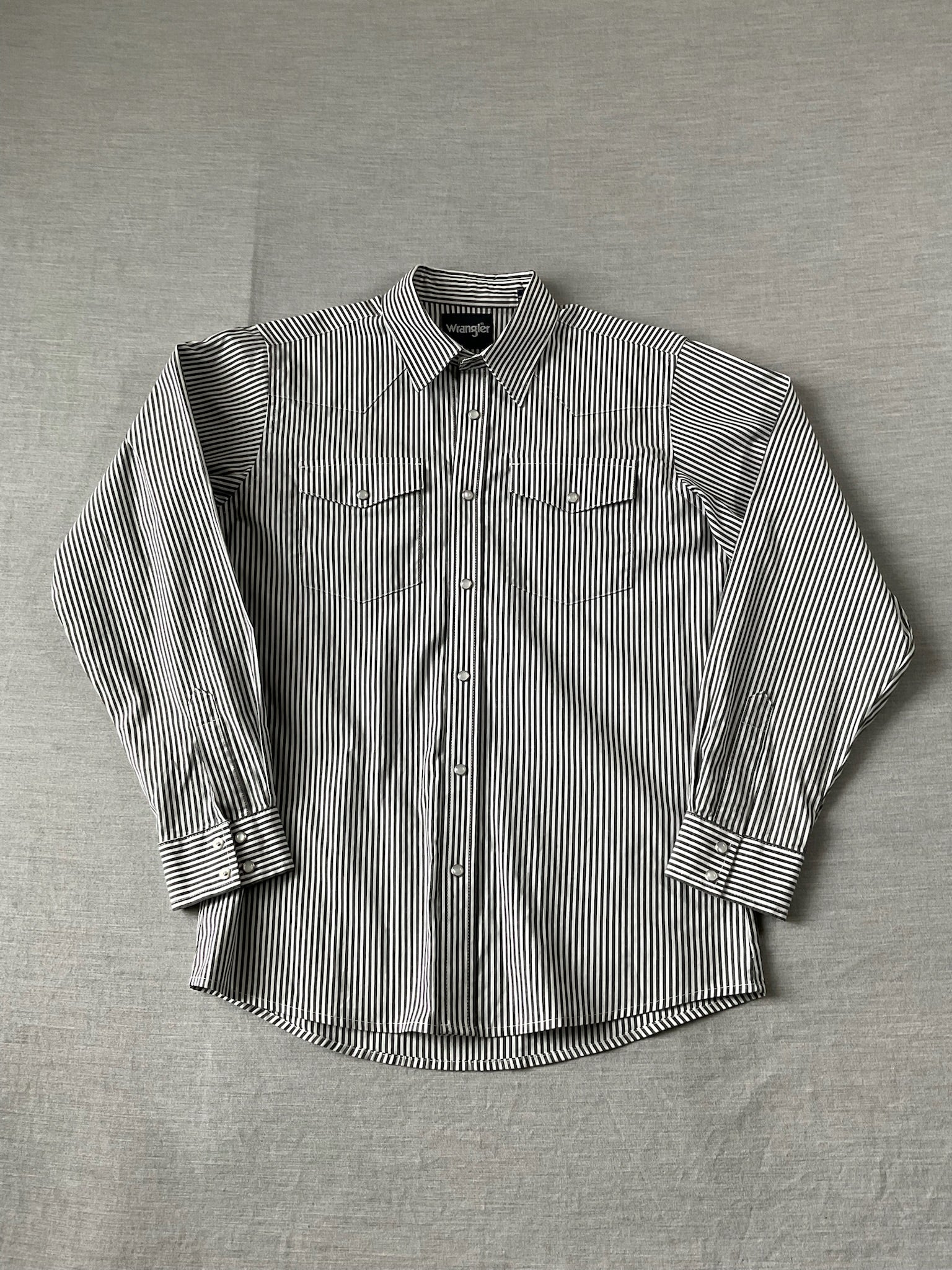 Wrangler Men's Western Stripe Pearl Snap Long Sleeve Shirt - Gray & White - Size XL