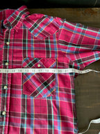 Vintage Saddle King Western Wear Plaid Pearl Snap Shirt Mens XXL Pink Purple Cowboy