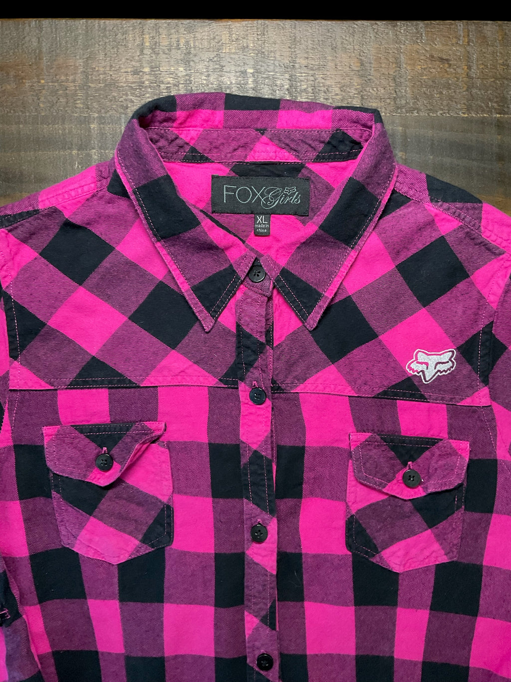 Fox Girls - Women's Pink & Black Plaid Flannel Shirt - Size XL