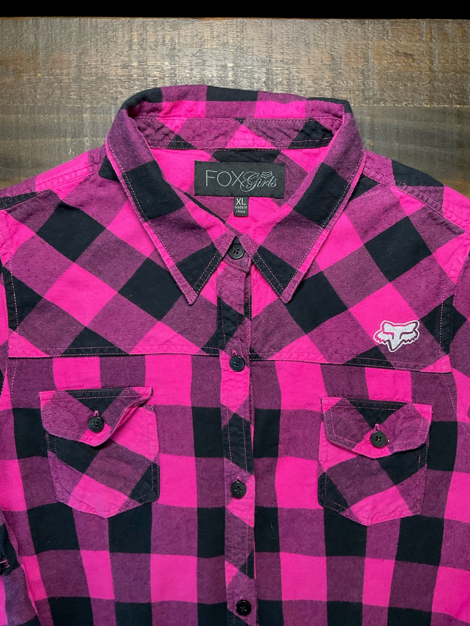 Fox Girls - Women's Pink & Black Plaid Flannel Shirt - Size XL