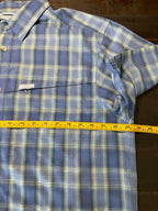 Columbia Men’s Omni Shade Short Sleeve Blue Plaid Button Up Shirt Large 
