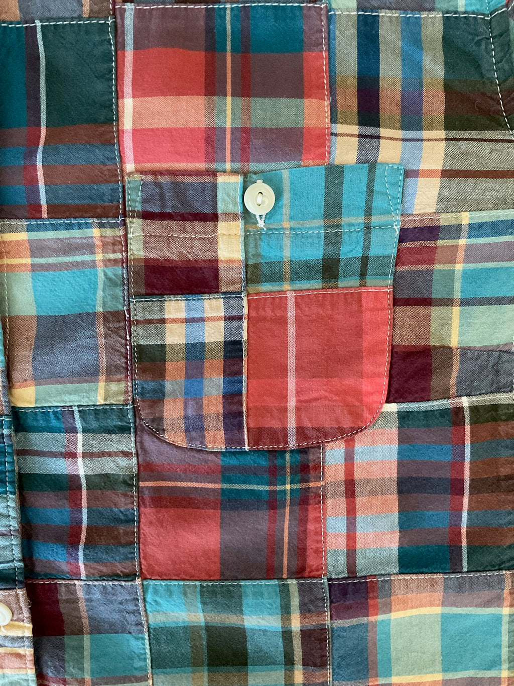 L.L. Bean Women’s Long-Sleeve Roll-Tab Plaid Shirt - Turquoise & Rust  Large)