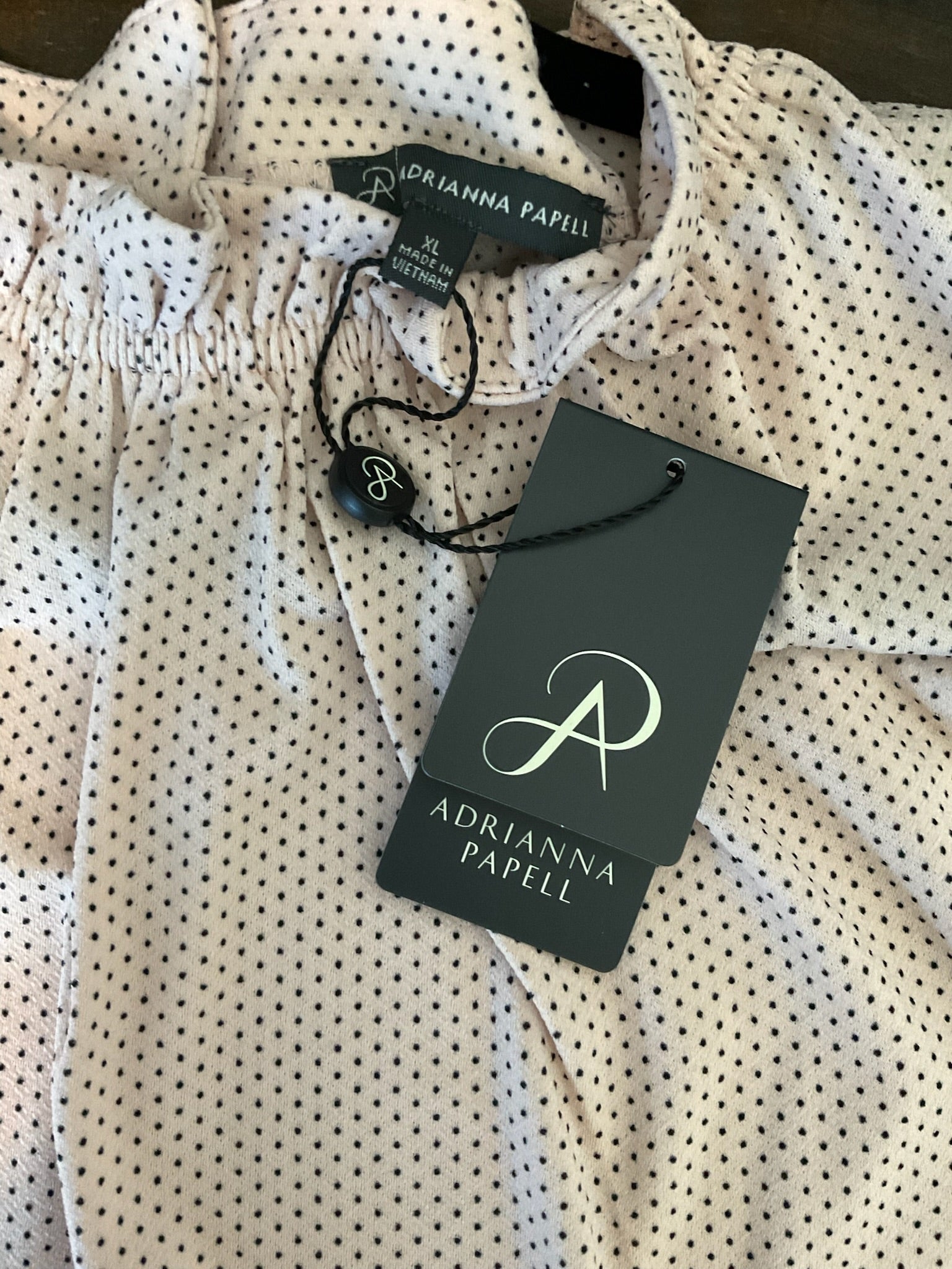 Adrianna Papell Women's Ruffle Mock Neck Sleeveless  Pink & Black Dot-  XL (NWT)