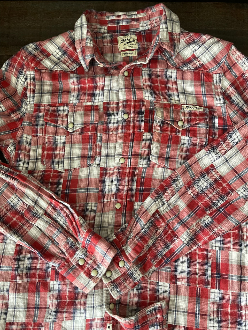 Lucky Brand Men's Red Plaid Pearl Button Up Shirt Size M