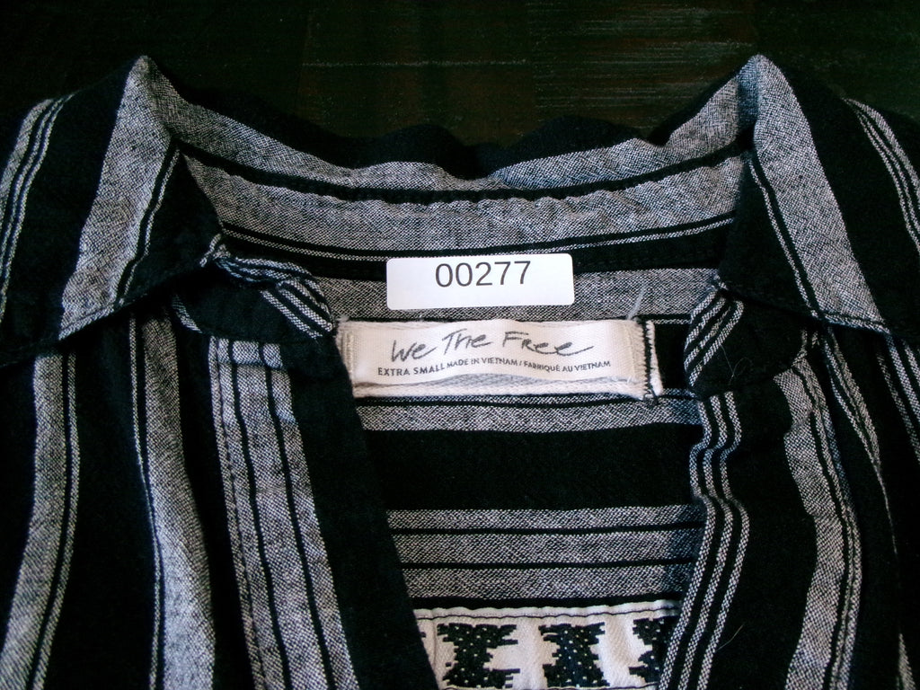 We The Free Oversized 3-Button Striped Shirt - Black & White Size X Small