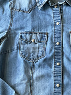 HM Women's Long Sleeve Button Up Shirt Light Wash Denim Size X Small